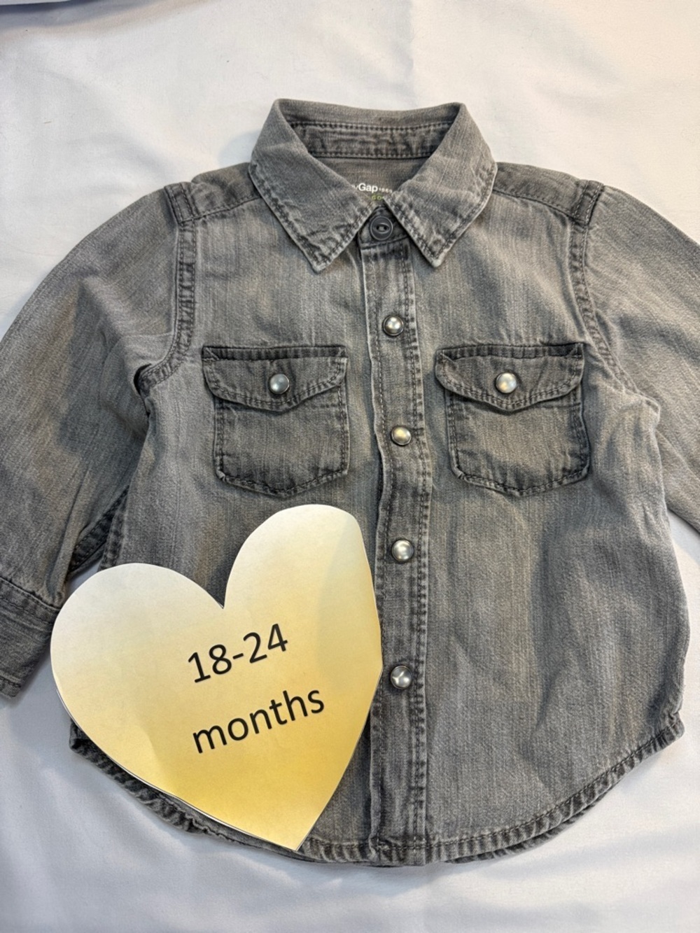 GAP - long sleeve grey/black denim style button down shirt. Size 18-24 mo